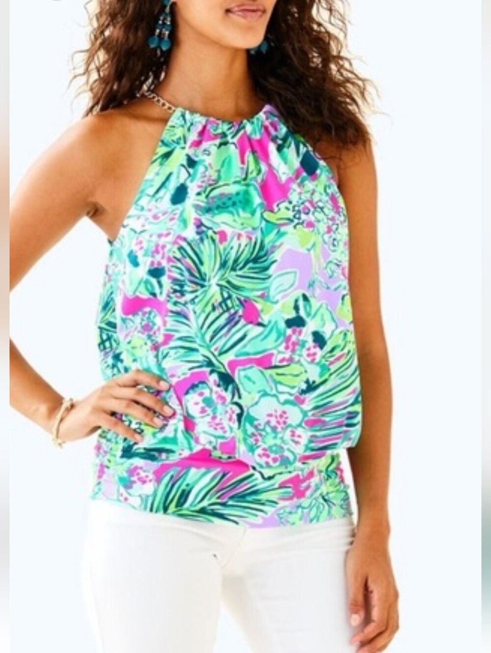 Lilly Pulitzer Tropical Halter Top in Aqua, Pink & Mint.